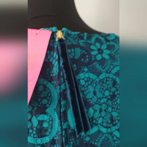 Lilly Pulitzer Women dress size 16 Lace  Color Valencia Teal Zipper Long Sleeve - Picture 10 of 15